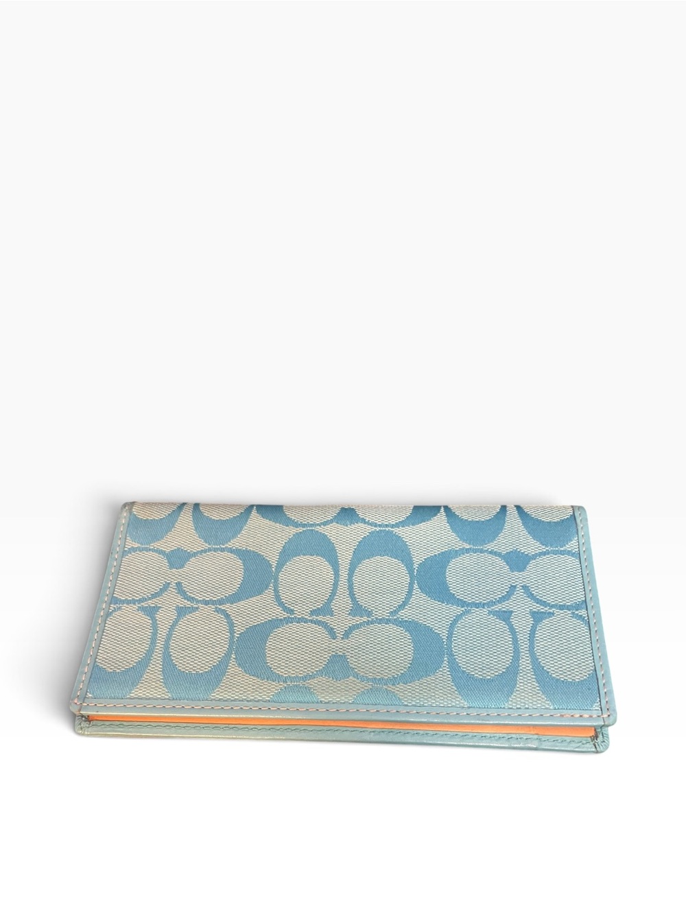 Vintage Coach Y2K Sky Blue Signature Jacquard & Leather Checkbook Cover